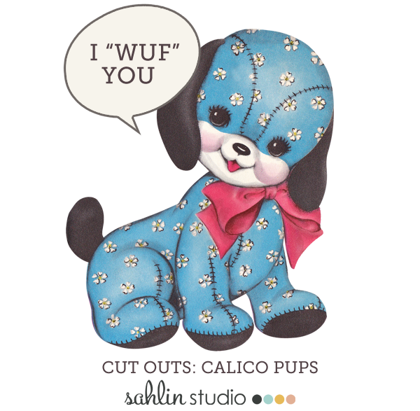 cut outs: calico gingham pups by sahlin studio
