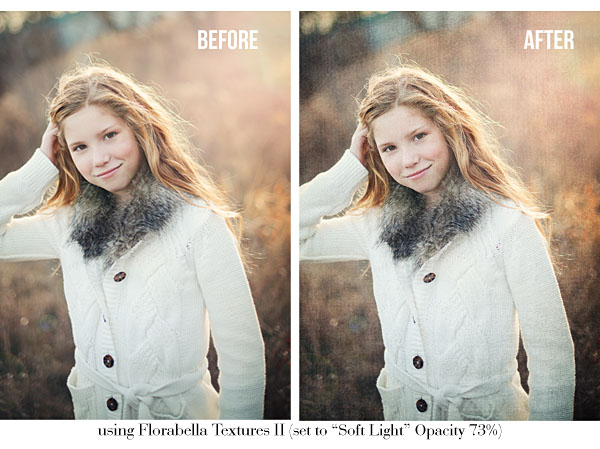 Photo Using Texture Overlays from Florabella Texture Set II, set to Soft Light Opacity 75%