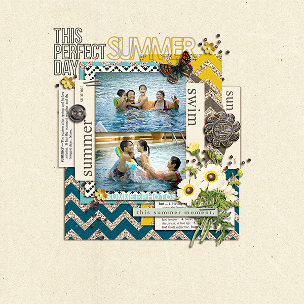 Summer Beach Swimming scrapbook page created by margelz featuring Sahlin Studio goodies