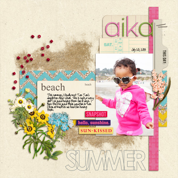Summer Beach scrapbook page created by mikinenn featuring Sahlin Studio goodies