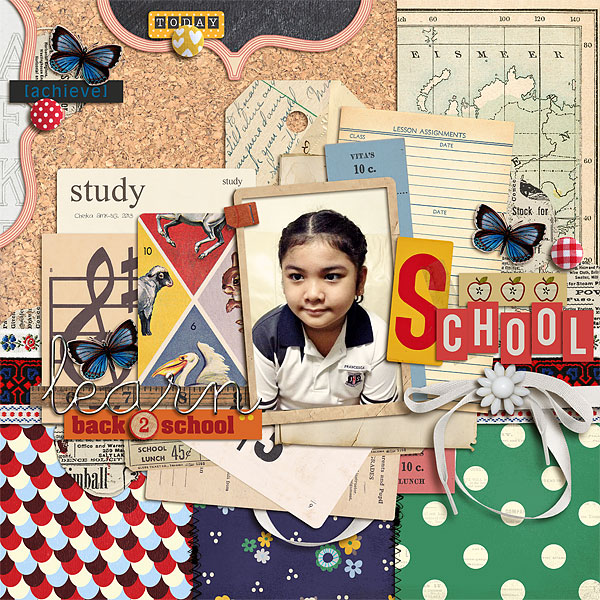 Learning and Back to School layout by scrappydonna using Journal Cards: School, School Time (papers), A Wonderful Day (mixed media) kit by Sahlin Studio