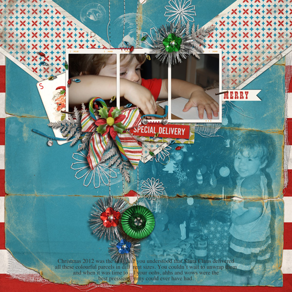 Christmas layout created by justagirl featuring Kitschy Christmas by Sahlin Studio and Jenn Barrette