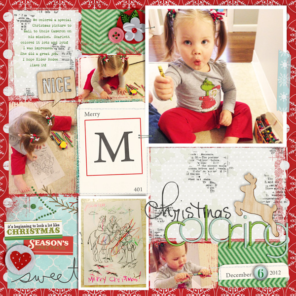 Christmas scrapbook layout by britt using Wood Veneer: Christmas, Daily Date Brads, Project Life - Vintage Christmas Alpha Cards by Sahlin Studio