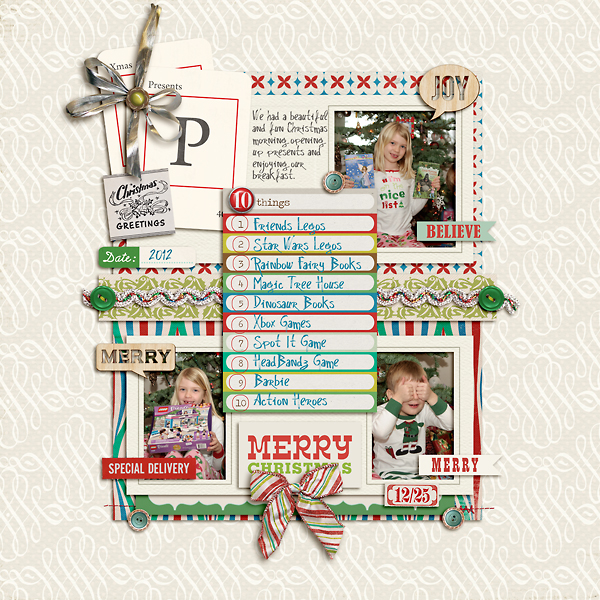 Christmas scrapbook layout by pne123 using Wood Veneer: Christmas, Daily Date Brads, Project Life - Vintage Christmas Alpha Cards by Sahlin Studio