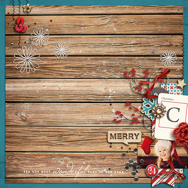 christmas layout by sucali using Wood Veneer: Christmas, Daily Date Brads No.1, Vintage Christmas Alpha Cards by Sahlin Studio