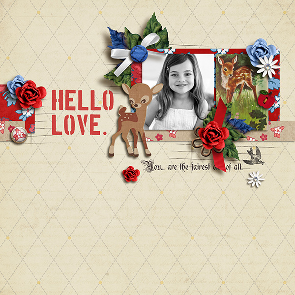 Hello Love digital layout by sucali using Stamped Sentiments Digital Word Art No. 2: Love by Sahlin Studio