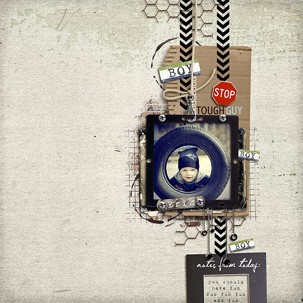 Boy digital scrapbook layout featuring Grunge by Sahlin Studio