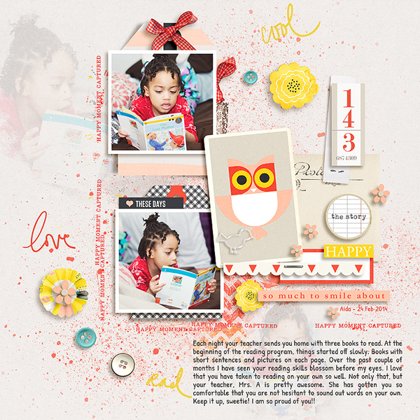 Reading digital scrapbook layout by Tronesia using Pure Happiness by Sahlin Studio