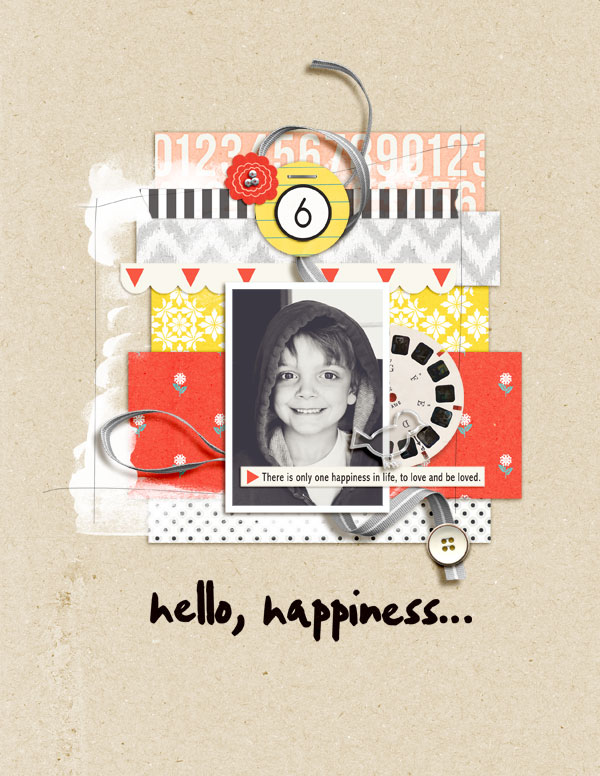 Hello Happiness digital scrapbook layout using Pure Happiness by Sahlin Studio