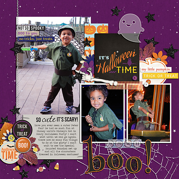 Halloween digital scrapbook page by pusticks, using Year of Templates 13 by Sahlin Studio