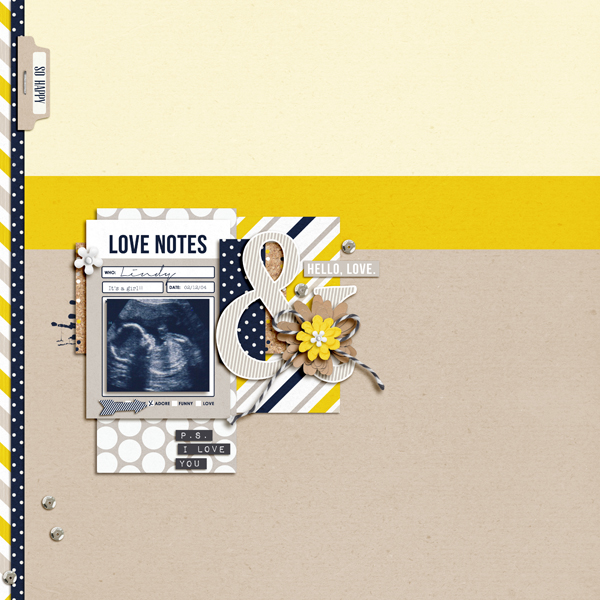 Love Notes Digital Scrapbook Page by aballen using P.S. I Love You (Kit) by Sahlin Studio