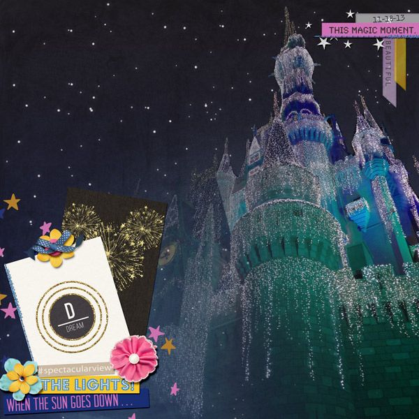 After Dark Disney Castle digital scrapbook page by PuSticks featuring Project Mouse Alphabet Cards by Britt-ish Designs and Sahlin Studio.