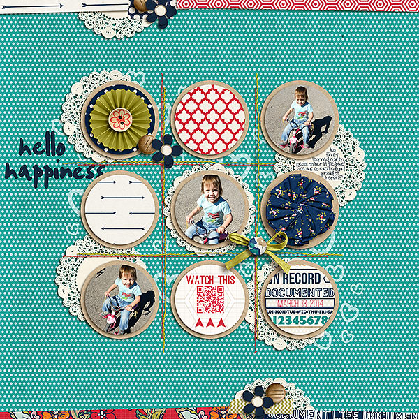 Hello Happiness digital scrapbook layout by kv2av featuring Documentary by Sahlin Studio