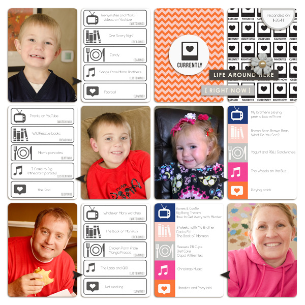 Currents Right Now - Watching, Listening, Loving Project Life page by plumdumpling using Currently (Journal Cards) by Sahlin Studio. Perfect for using in your Project Life album!
