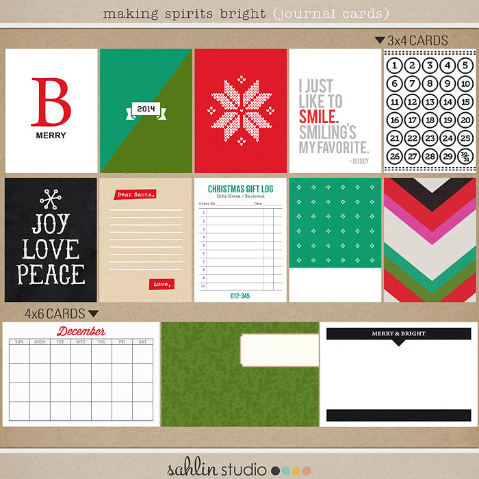 making spirits bright: (journal cards) by sahlin studio  Perfect for using in your December Daily or Project Life albums!