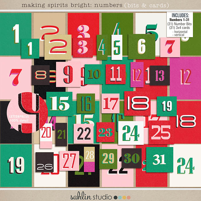 making spirits bright: numbers (bits & cards) by sahlin studio  Perfect for using in your December Daily or Project Life albums!