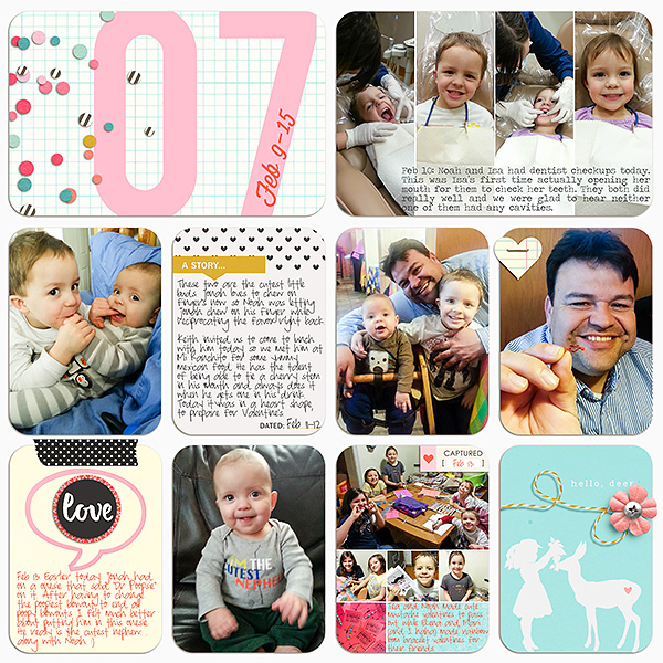 Week 7 digital pocket scrapbooking double page by kv2av using MPM Hello and Add Ons by Sahlin Studio