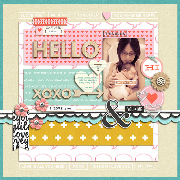 Hello digital scrapbooking page by mikinenn using MPM Hello and Add Ons by Sahlin Studio