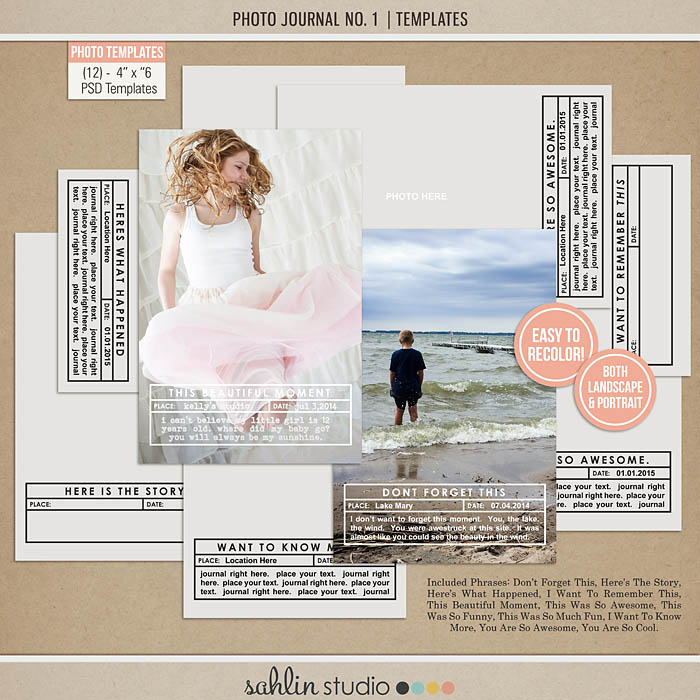 Photo Journal No. 1 (4x6 Photo Templates) by Sahlin Studio - Perfect for Project Life albums!!