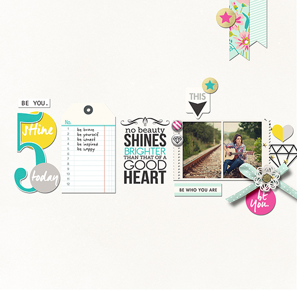 Be You digital scrapbooking page by Damayanti featuring Shine Bright Kit and Journal Cards by Sahlin Studio