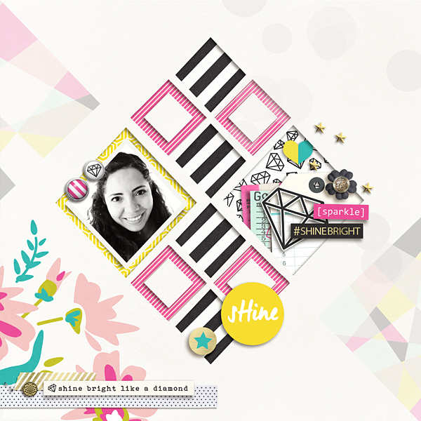 Shine digital scrapbooking page by raquels featuring Shine Bright Kit and Journal Cards by Sahlin Studio