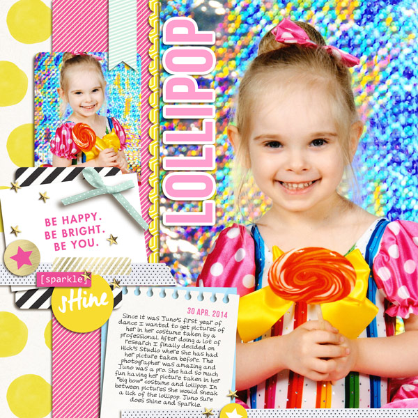 Lollipop digital scrapbooking page by yzerbear19 featuring Shine Bright Kit and Journal Cards by Sahlin Studio