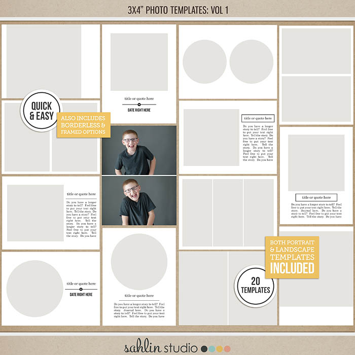 3x4 Photo Templates Vol 1 by Sahlin Studio - Perfect for your Project Life album!!