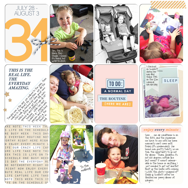 Week 31 digital pocket scrapbooking double page by britt using The Everyday Routine by Sahlin Studio 