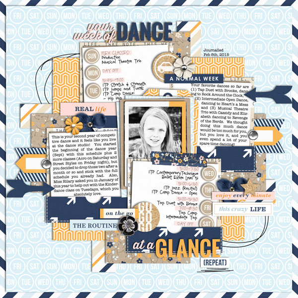 Your Week of Dance at a Glance digital scrapbooking page by cindys732003 using The Everyday Routine by Sahlin Studio 