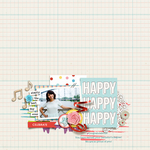 Happy Happy Happy digital scrapbooking page by RaquelS using Birthday Cake by Sahlin Studio 