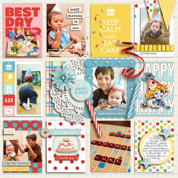 Happy Birthday digital pocket scrapbooking page by mikinenn using Birthday Cake by Sahlin Studio 