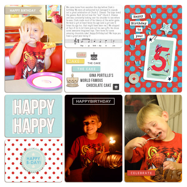 Happy Birthday digital pocket scrapbooking double page by plumdumpling using Birthday Cake by Sahlin Studio 
