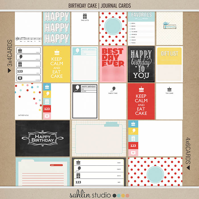 birthday cake (journal cards) by sahlin studio Perfect for digital scrapbooking or Project Life albums!