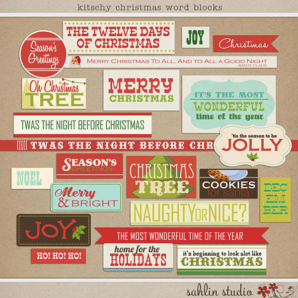 Kitschy Christmas Word Blocks by Sahlin Studio