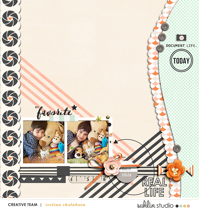 My Favorite digital scrapbooking page by Damayanti using MPM Roots (Neutral) and All About This Add Ons by Sahlin Studio