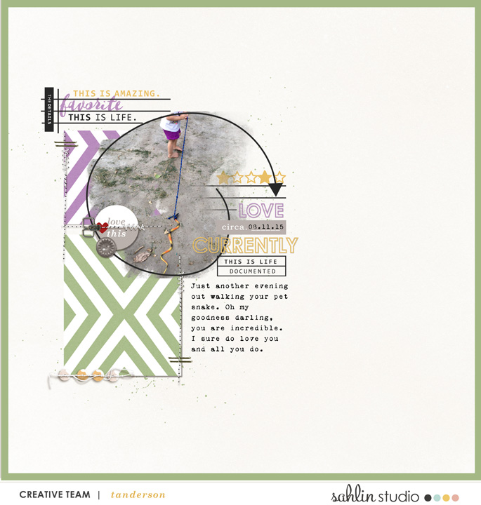 Currently digital scrapbooking page by T.N.Anderson using MPM Roots (Neutral) and All About This Add Ons by Sahlin Studio