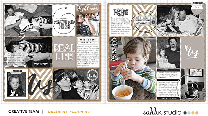 This is Life Around Here digital pocket srapbooking double page by kathleen.summers using MPM Roots (Neutral) and All About This Add Ons by Sahlin Studio