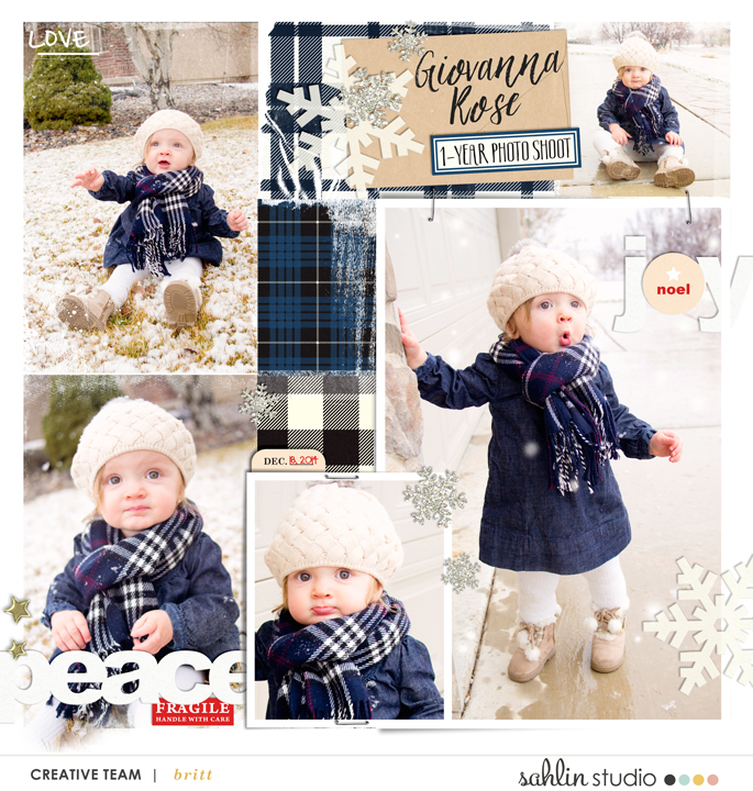 Winter digital scrapbook layout featuring Mad For Plaid by Sahlin Studio