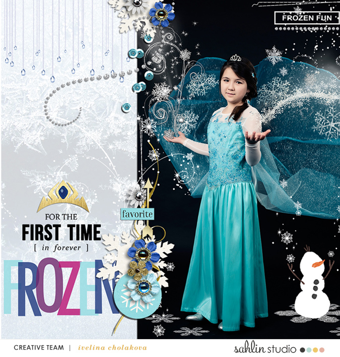 Disney's Frozen costume digital scrapbook page featuring Project Mouse: Ice by Britt-ish Designs and Sahlin Studio