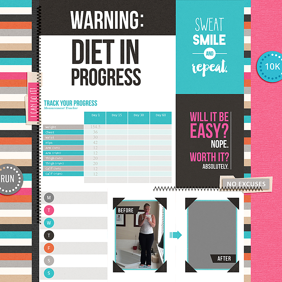 #Work Fitness Exercise digital scrapbooking page using Love your Body by Sahlin Studio