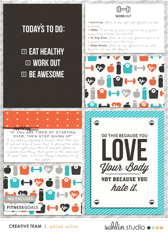 Fitness Goals pocket scrapbooking page using Love your Body by Sahlin Studio