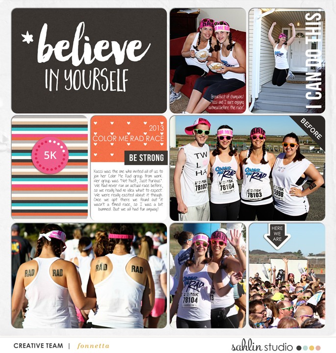 Believe In Yourself double page Pocket Scrapbooking page using Love your Body by Sahlin Studio