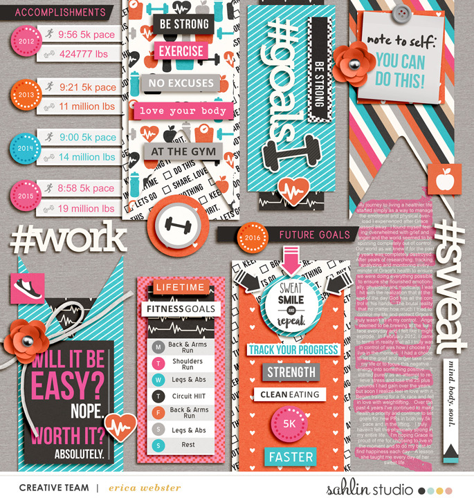 #Work Fitness Exercise digital scrapbooking page using Love your Body by Sahlin Studio