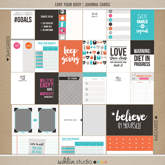 Love Your Body | Journal Cards by Sahlin Studio - Perfect for planners, project life albums for any of your exercise or fitness documenting!!