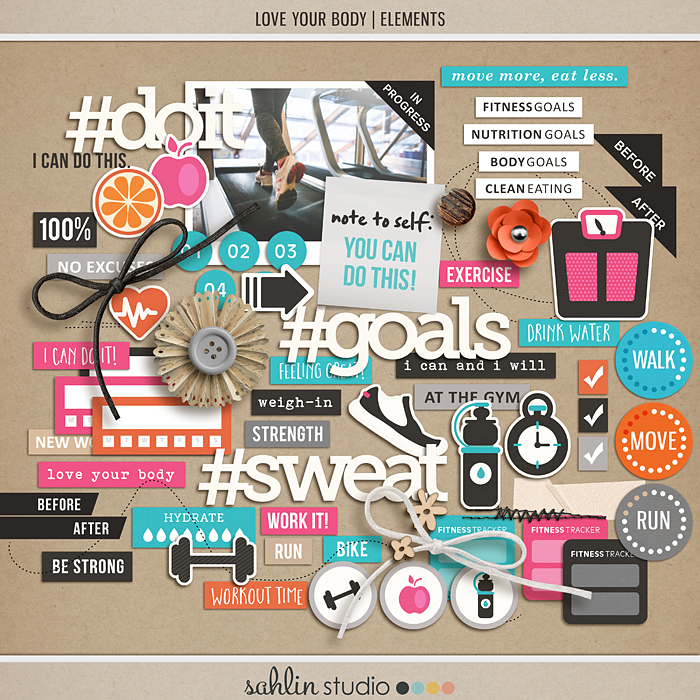 Love Your Body | Elements by Sahlin Studio - Perfect for planners, scrapbooking, project life albums for any of your exercise or fitness documenting!!