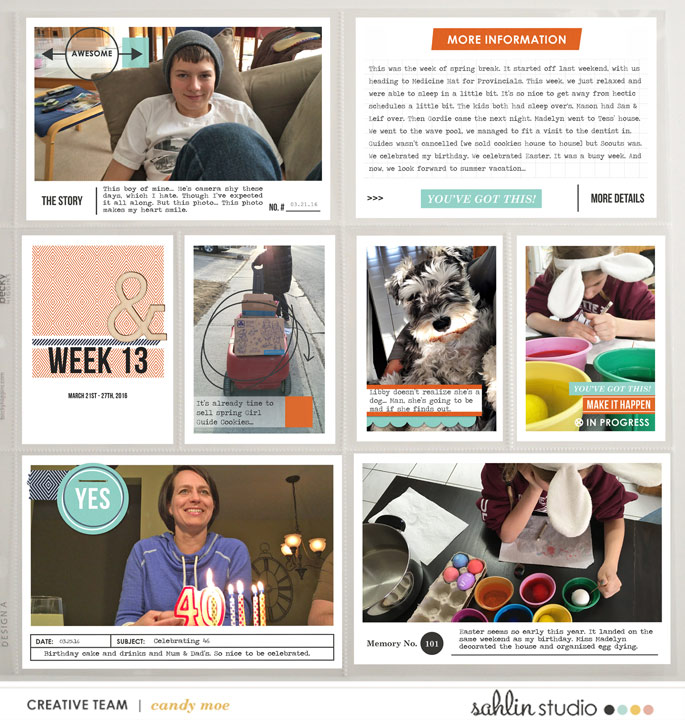 Week 13 digital project life page using Photo Journal No.2 (4x6" Templates) by Sahlin Studio