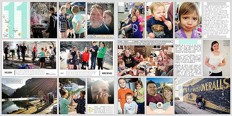 Week 11 digital project life double page using Photo Journal No.2 (4x6" Templates) by Sahlin Studio