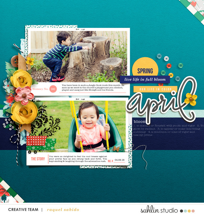 April digital scrapbooking page using Photo Journal No.2 (4x6" Templates) by Sahlin Studio