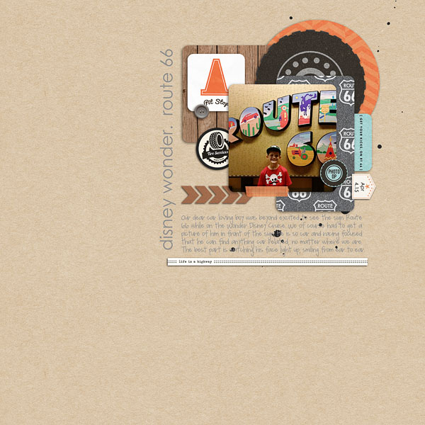 Route 66 at Disney Wonder Cruise digital scrapbooking page using Project Mouse (Cars) by Britt-ish Designs and Sahlin Studio