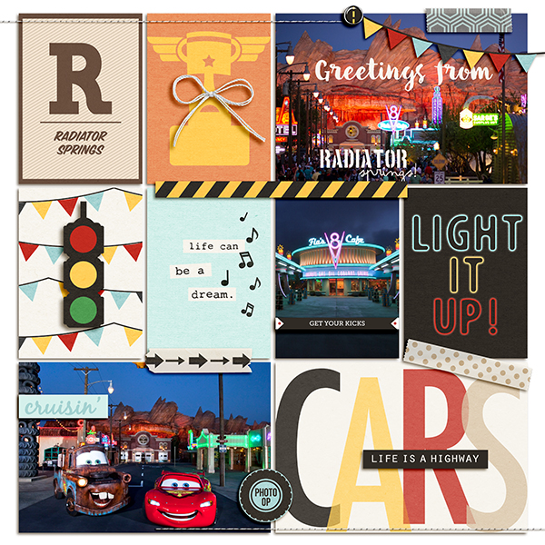 Disney Radiator Springs digital pocket scrapbooking page by julie using Project Mouse (Cars) by Britt-ish Designs and Sahlin Studio